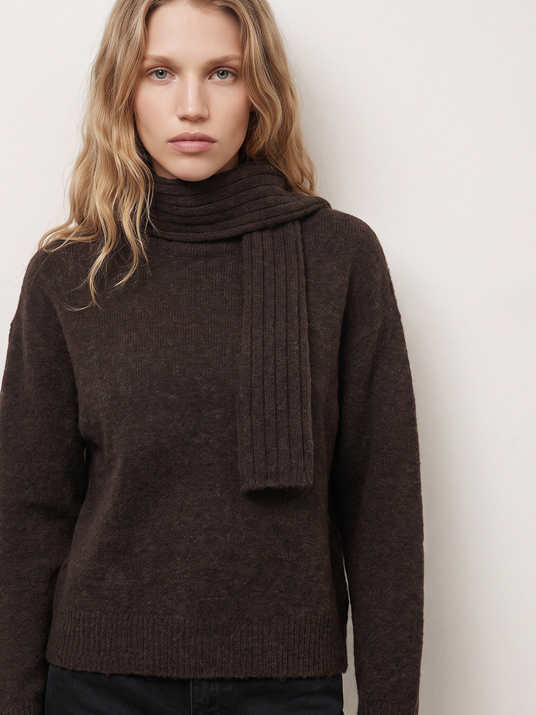 Dark Brown Scarf Pullover