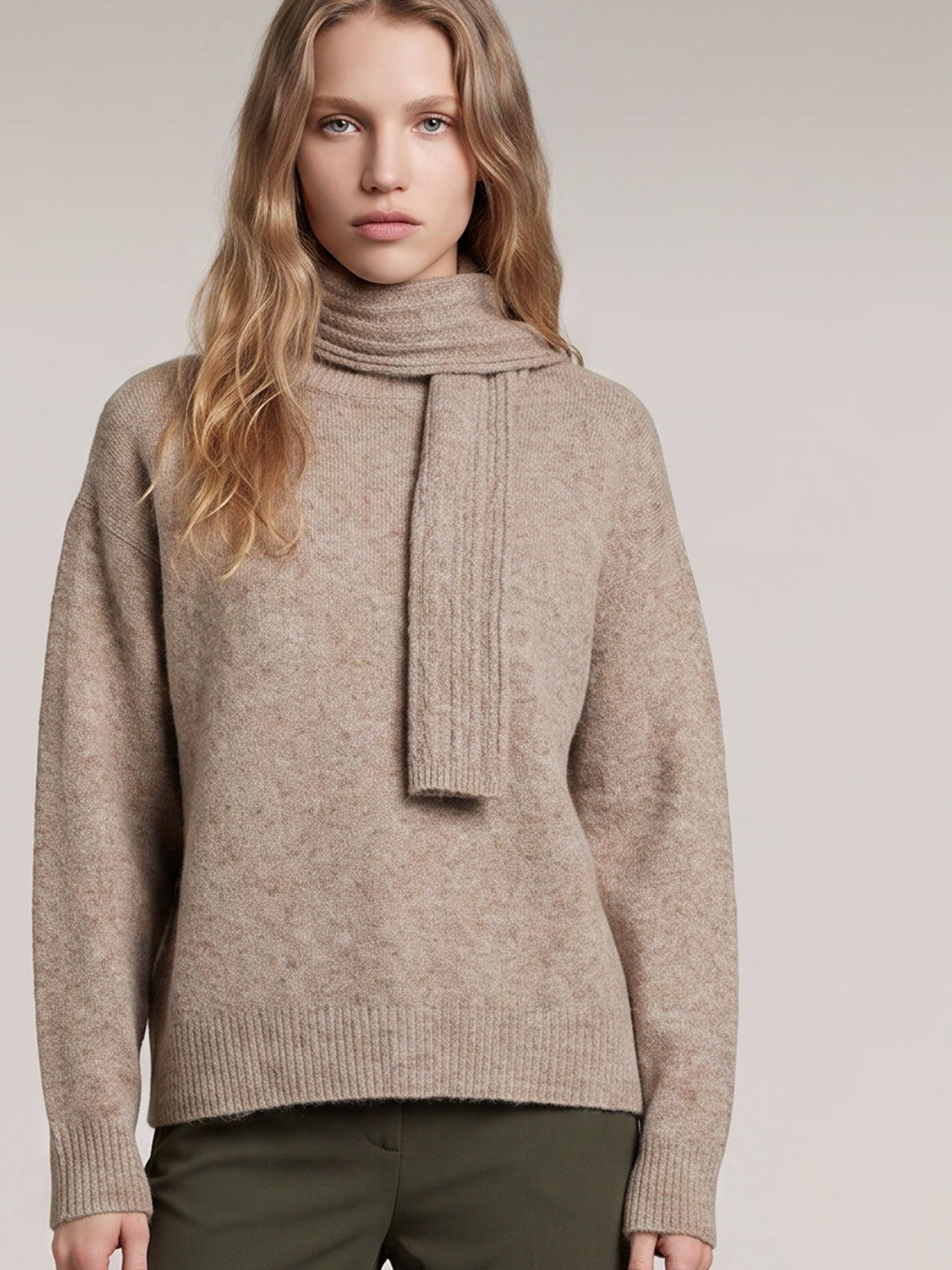 Beige Scarf Pullover