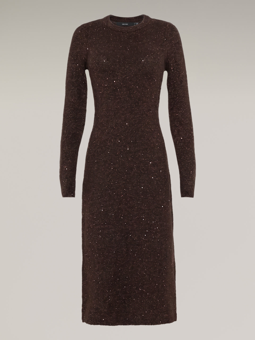 Dark Brown O-Neck Midi Dress