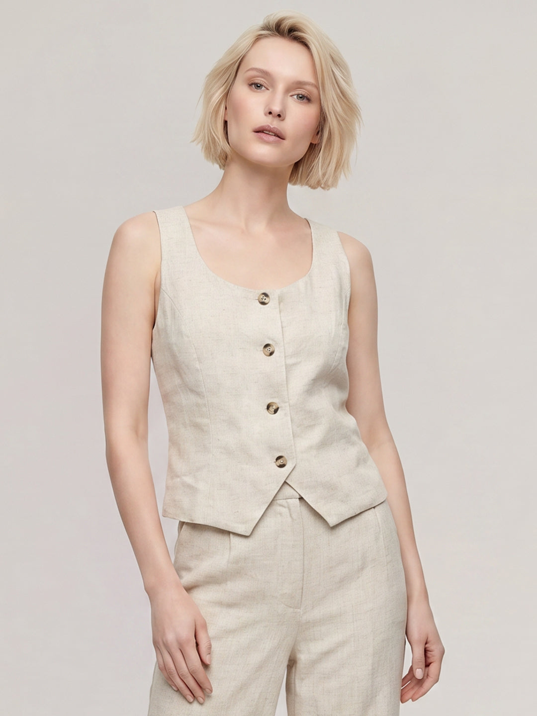 Beige Linen Blend Waistcoat