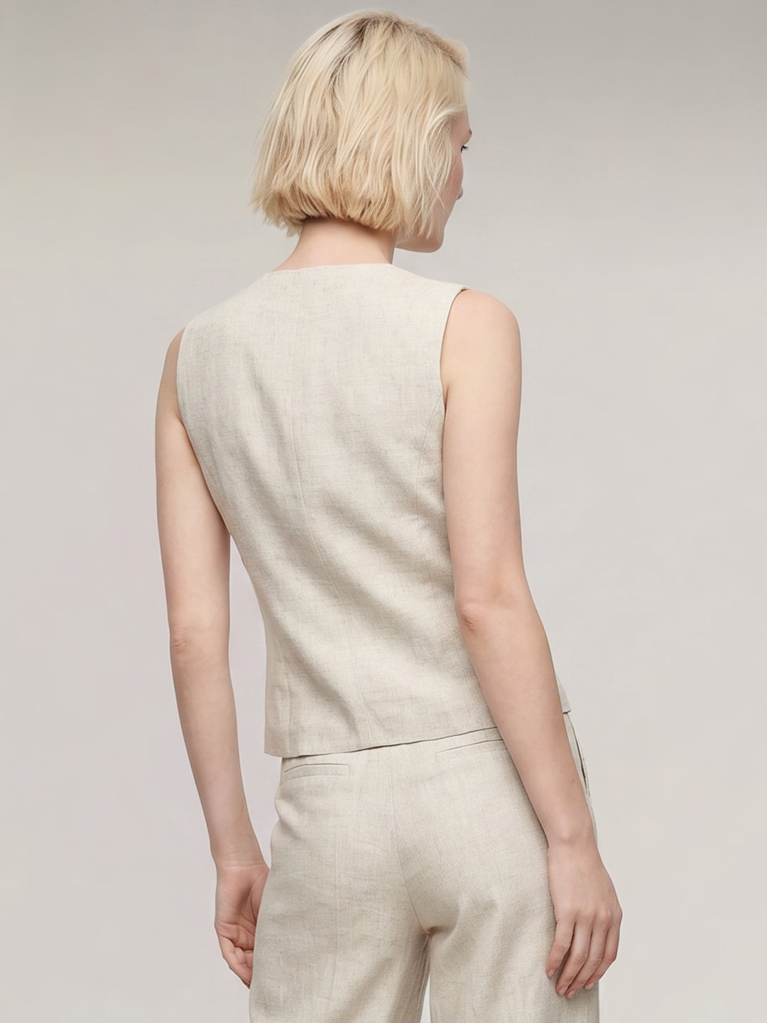 Beige Linen Blend Waistcoat
