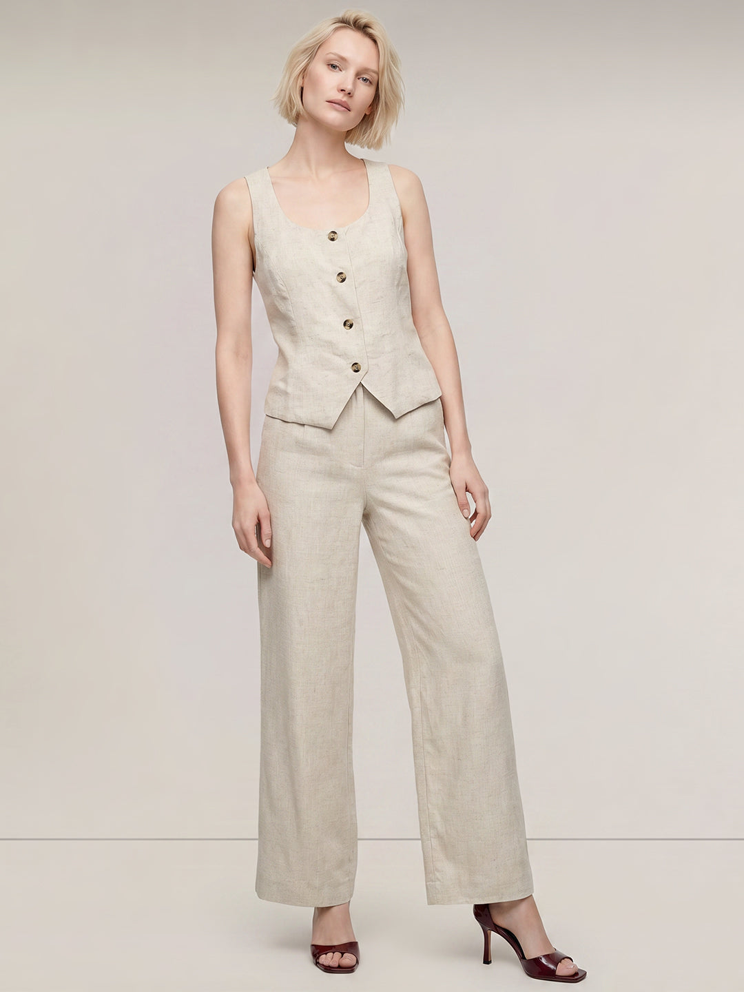 Beige Linen Blend Waistcoat