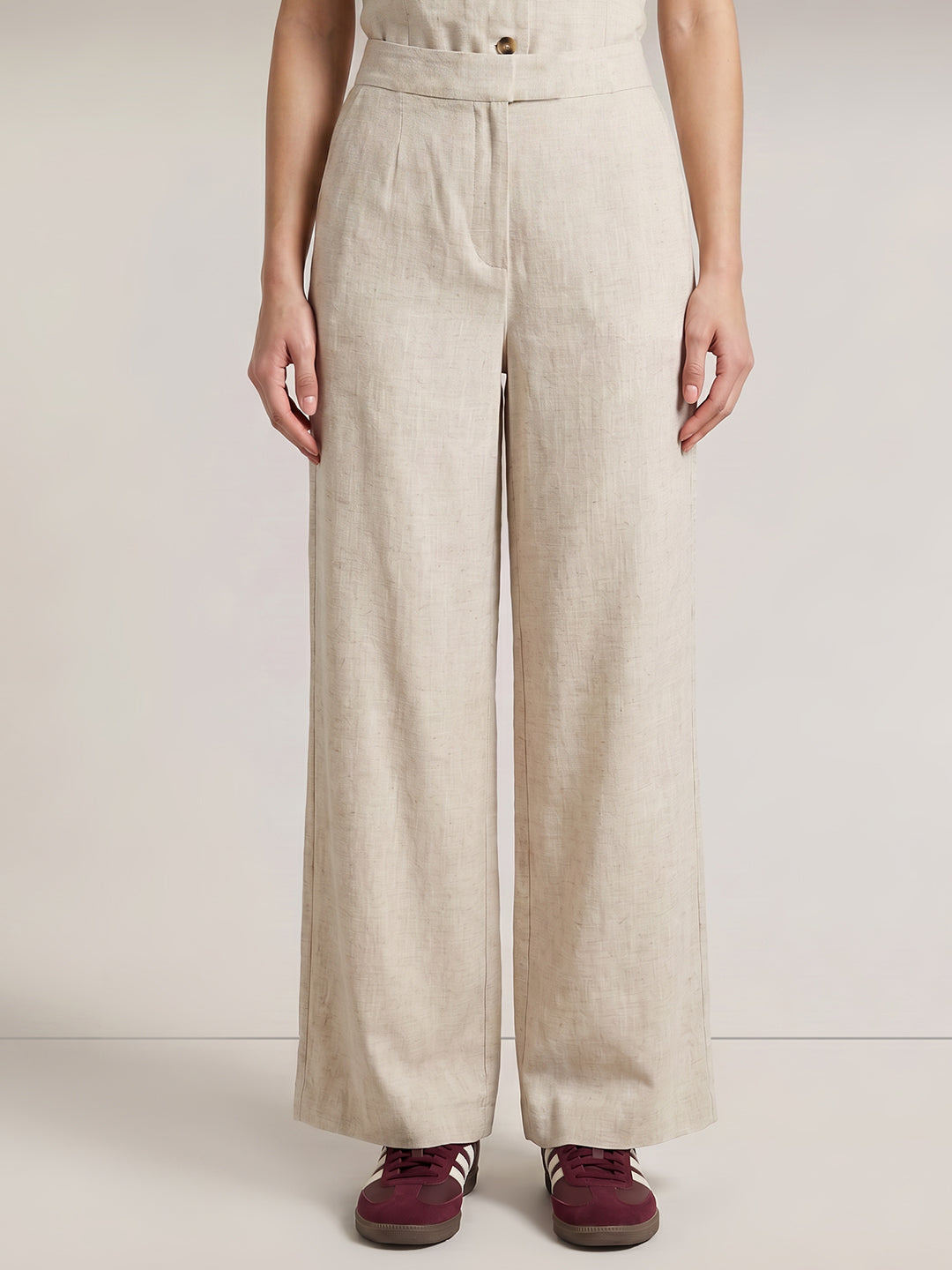 Beige Linen Blend Pants