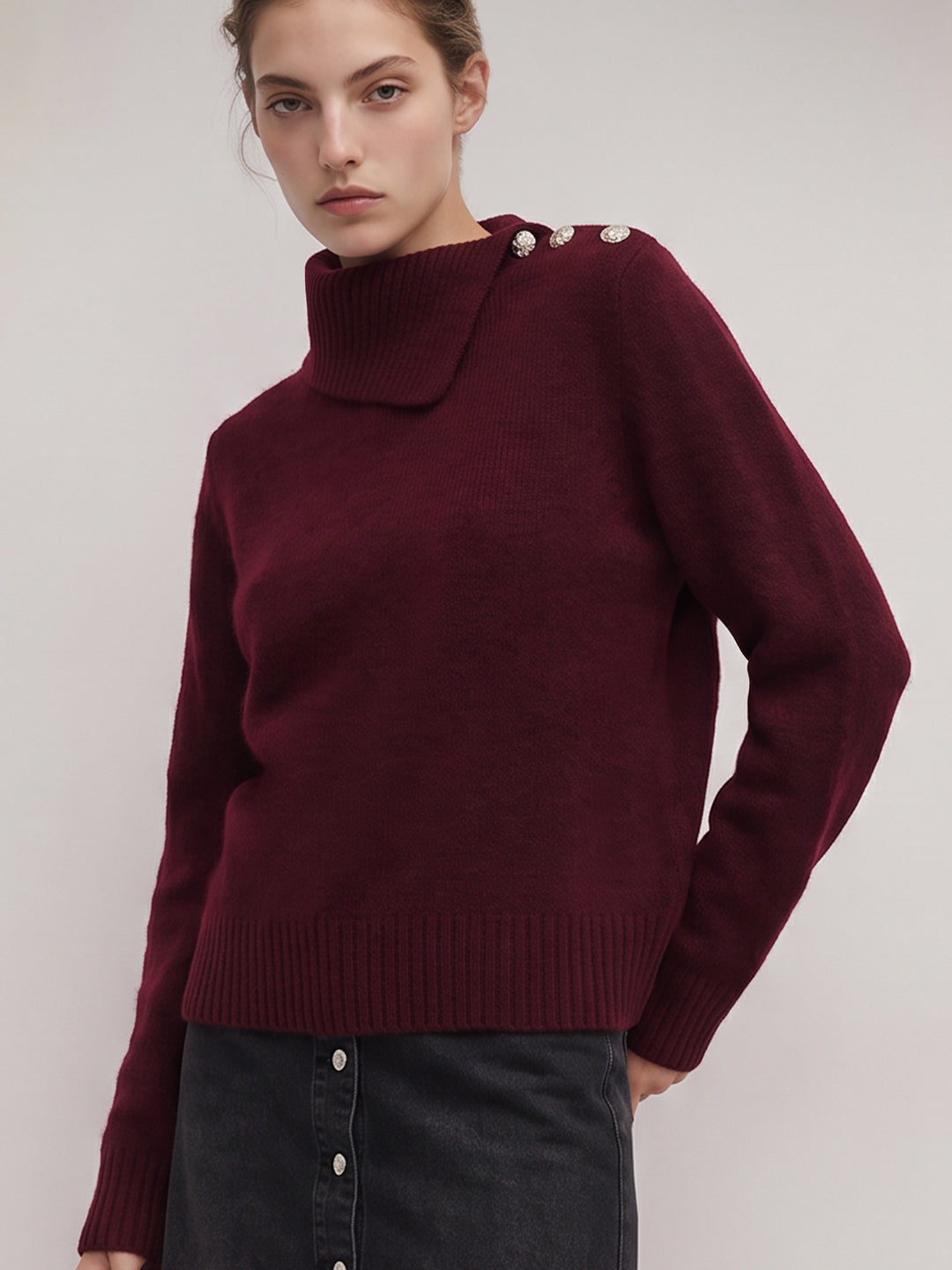 Burgundy Split-Neck Pullover