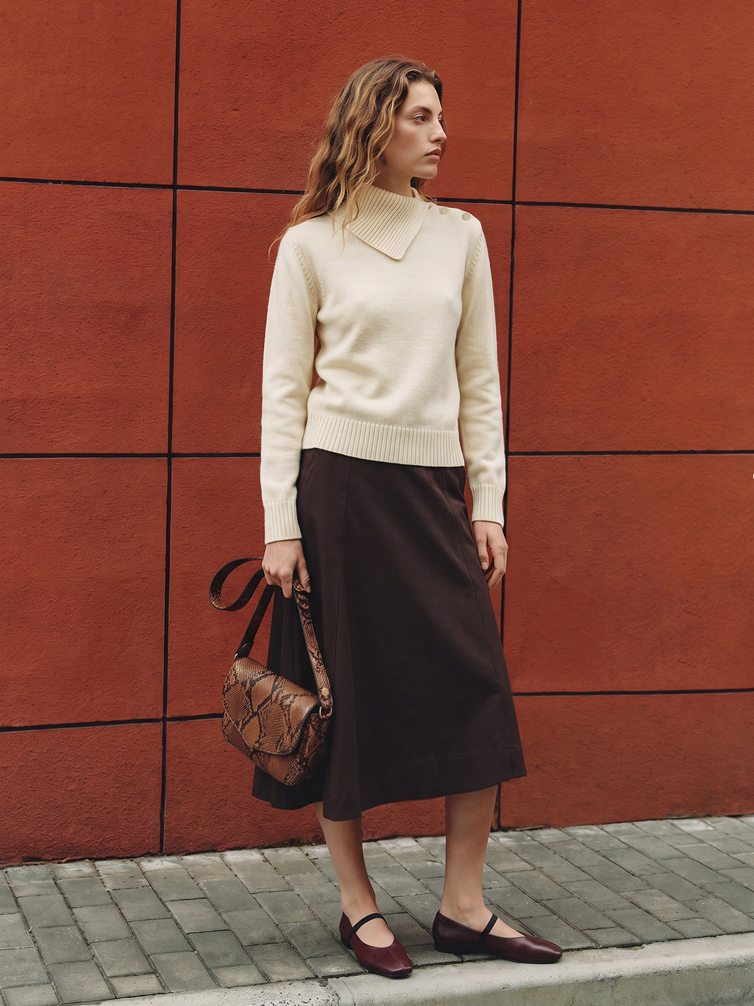 Beige Split-Neck Pullover