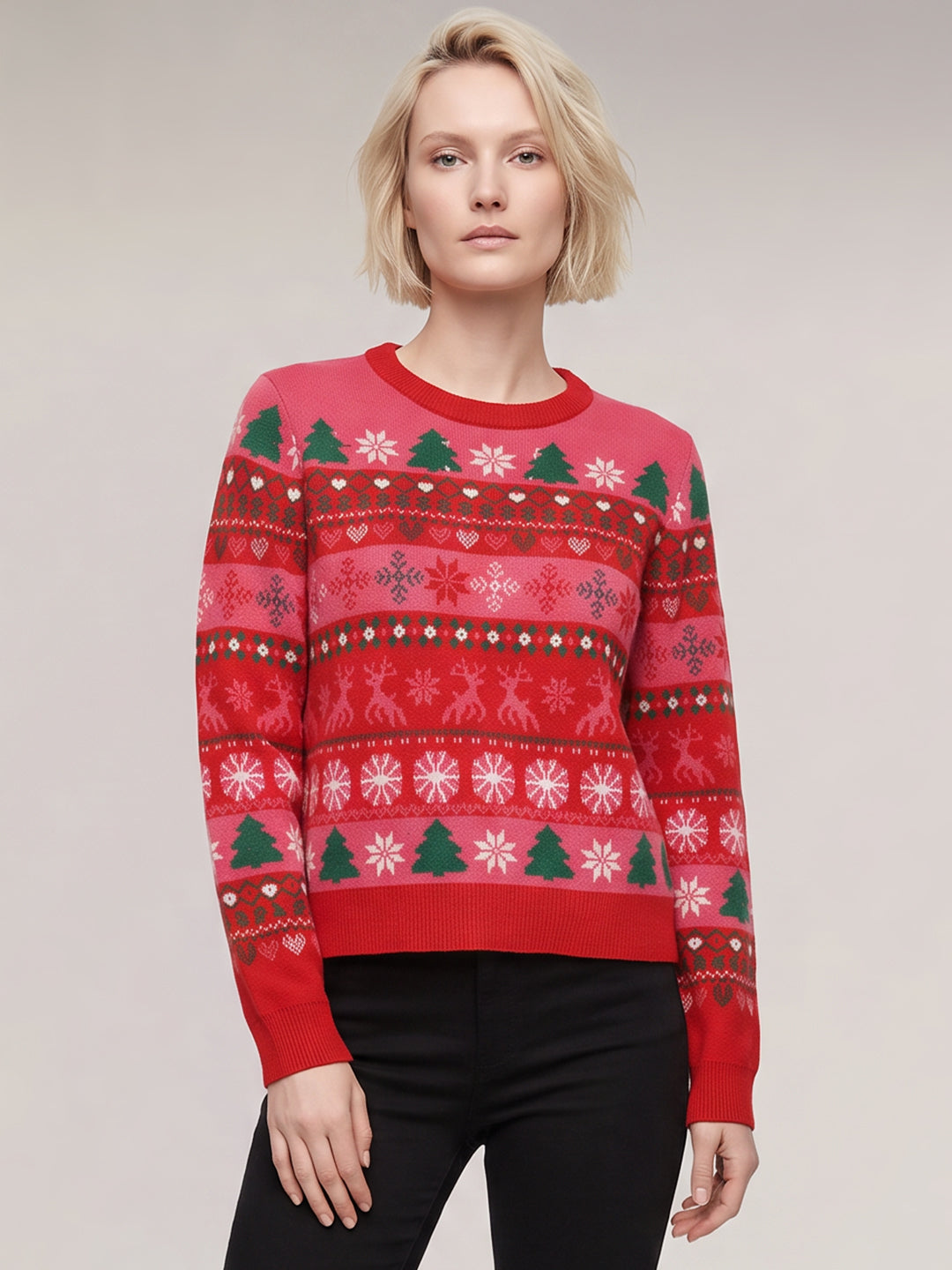 Red Christmas Print Pullover