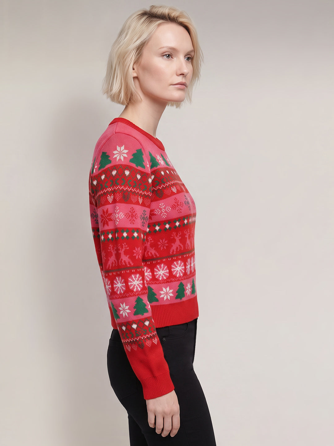 Red Christmas Print Pullover