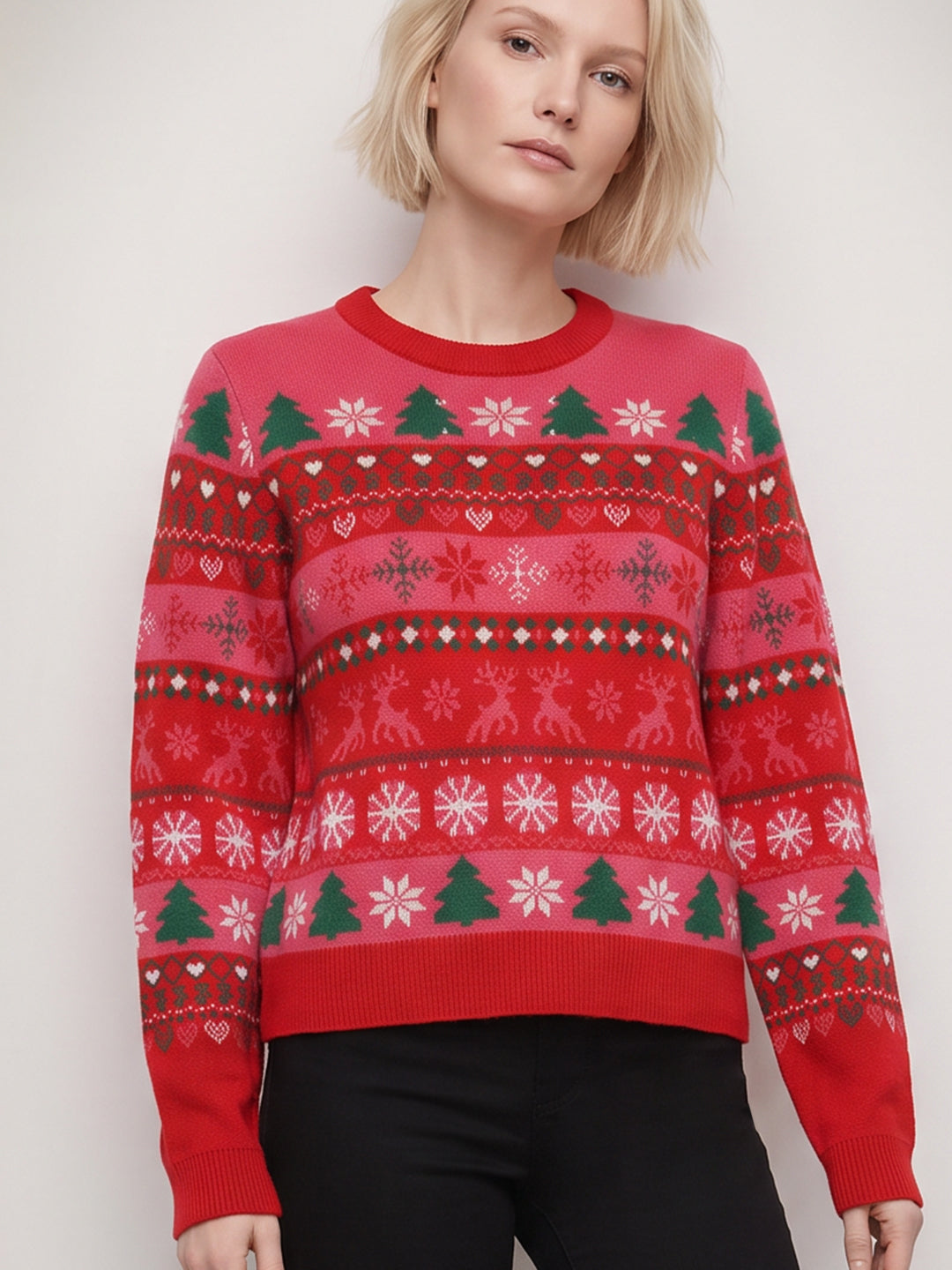 Red Christmas Print Pullover