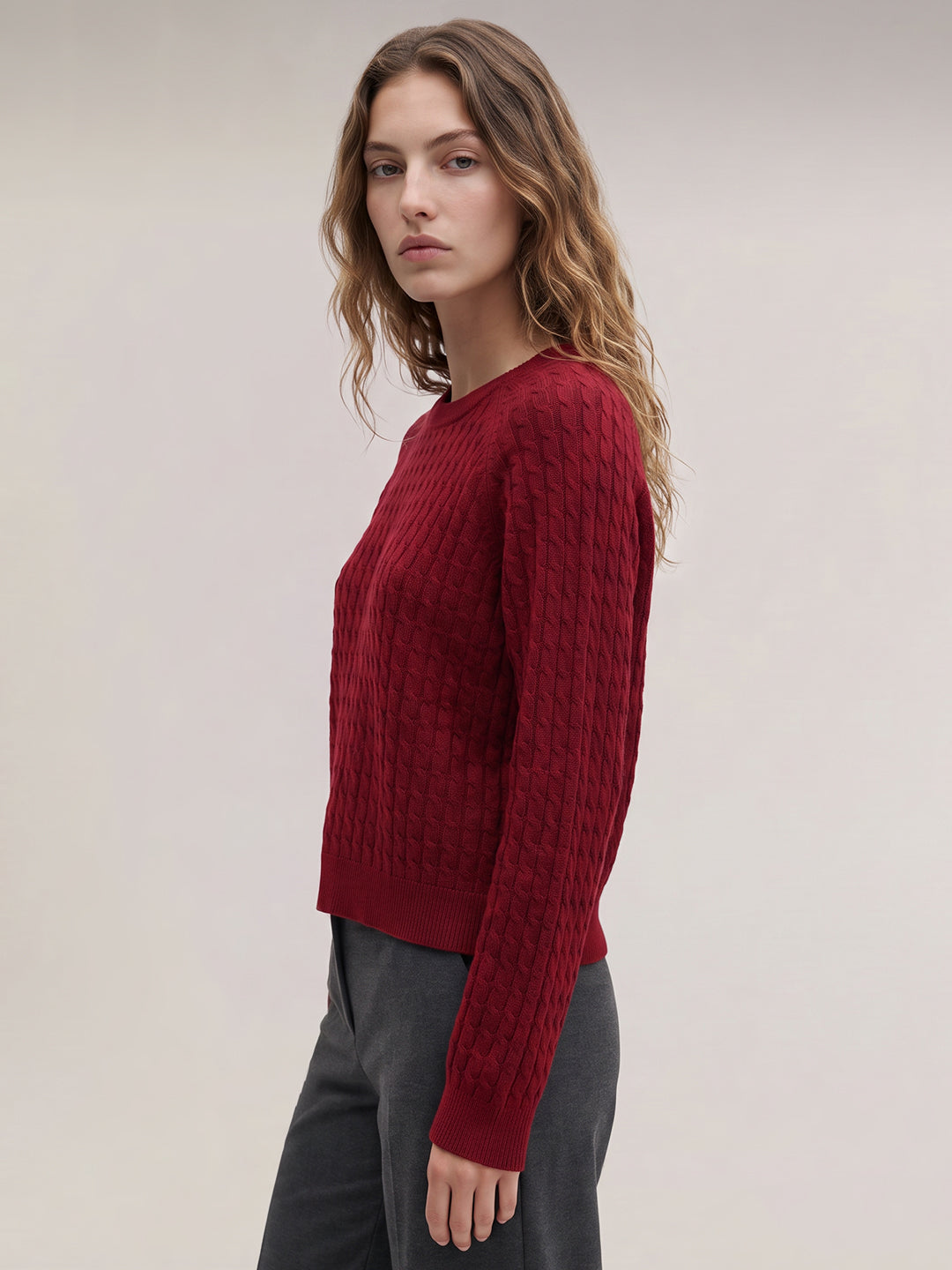 Red Cable-Knit Pullover