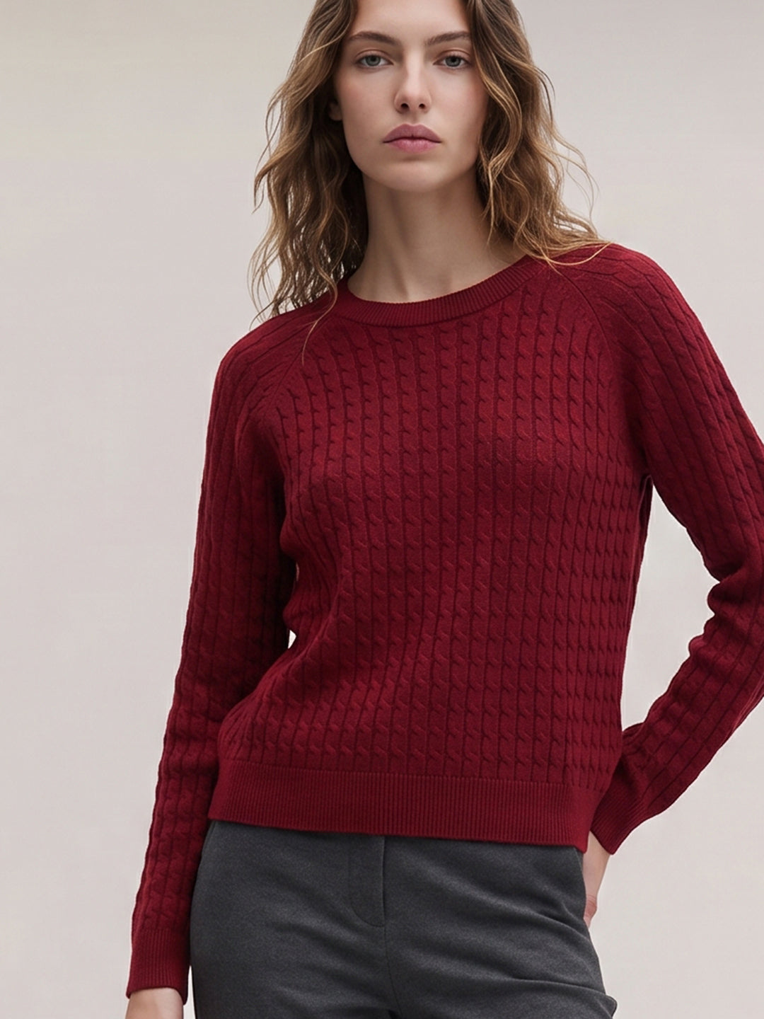 Red Cable-Knit Pullover