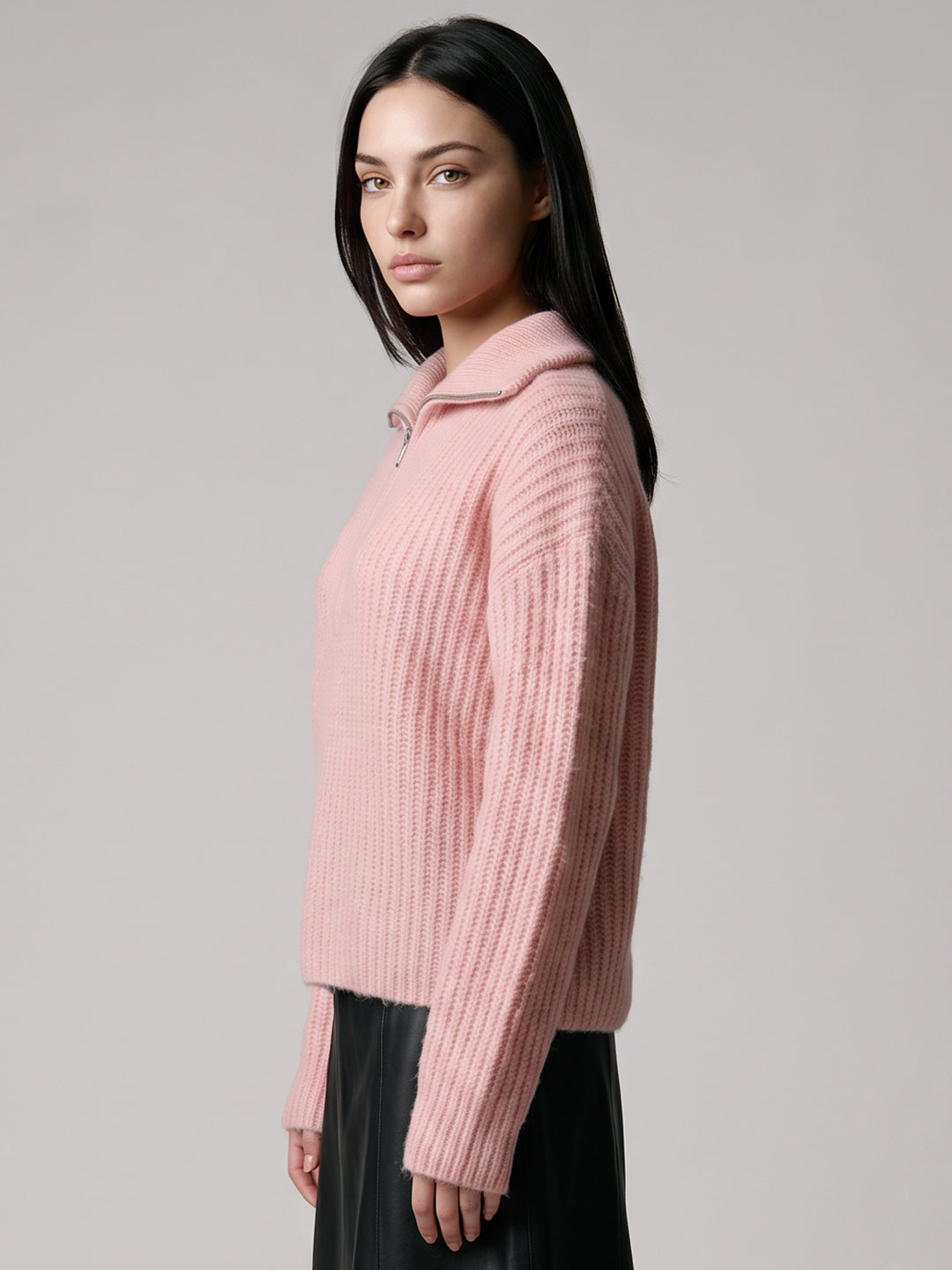 Pink Zip-Neck Pullover