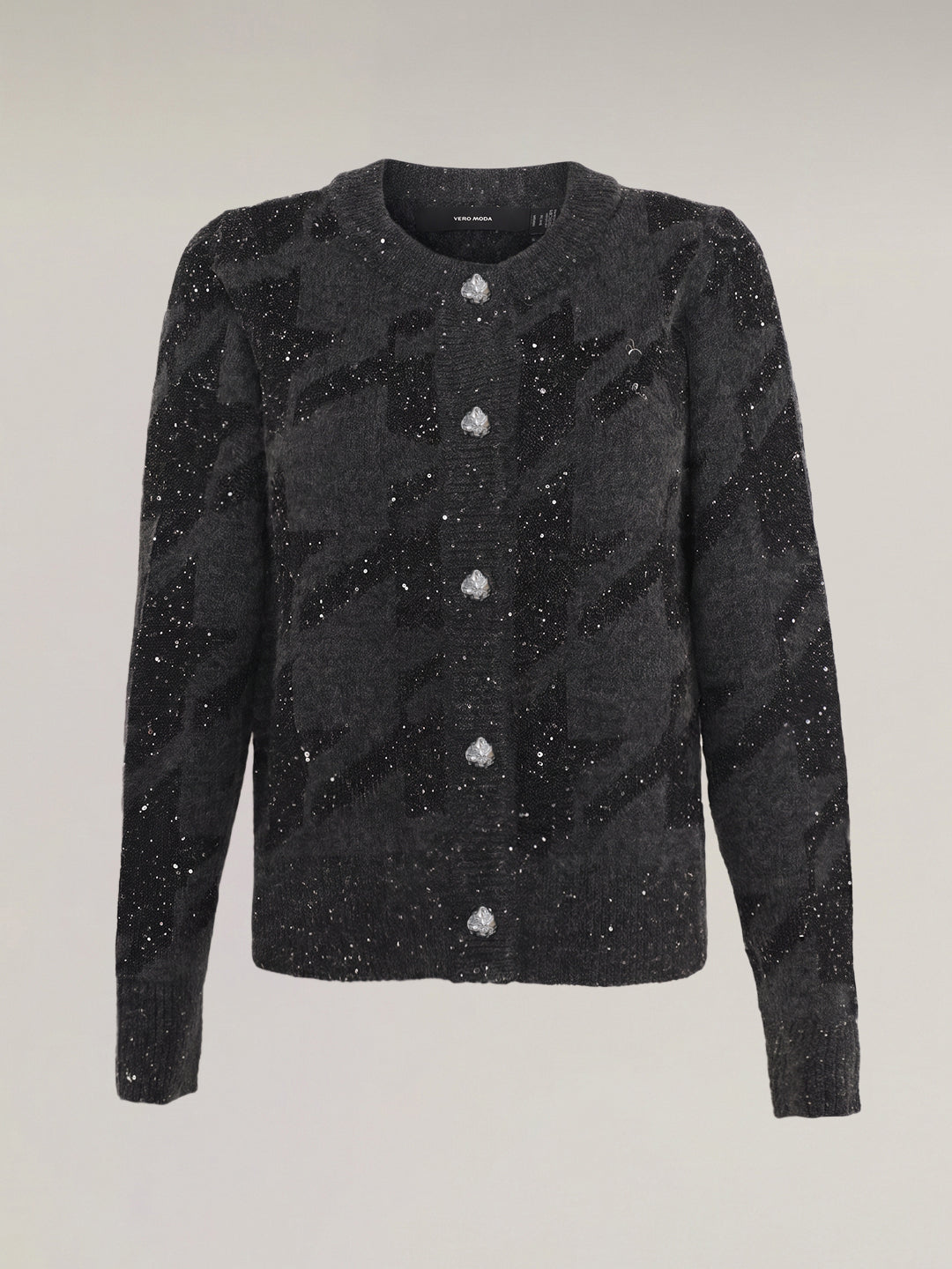 Grey Printed Round-Neck Cardigan