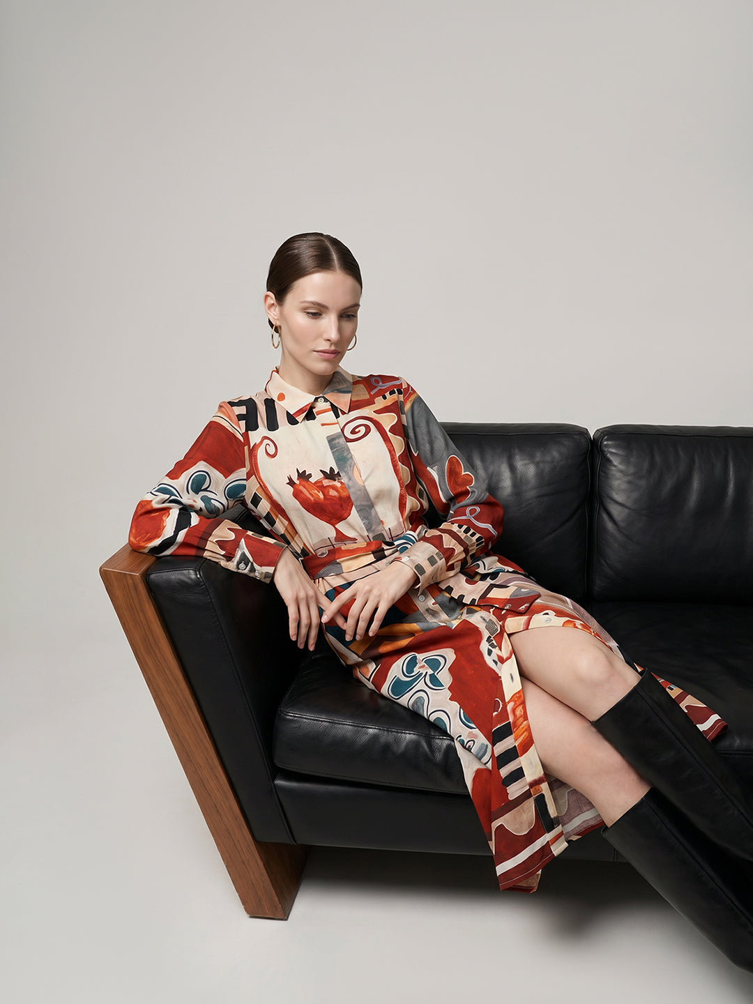 Rust Printed Shirt Dress