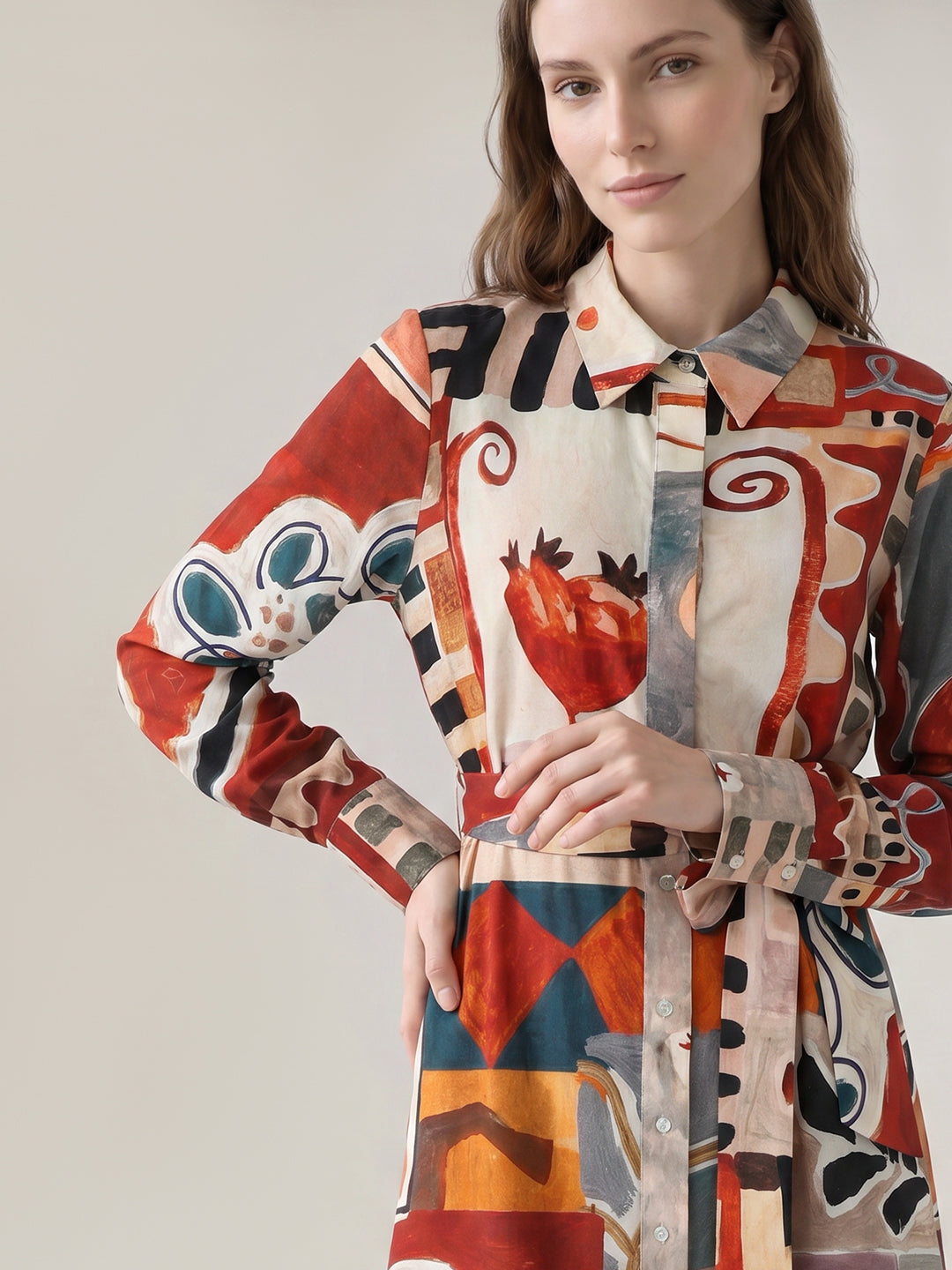 Rust Printed Shirt Dress