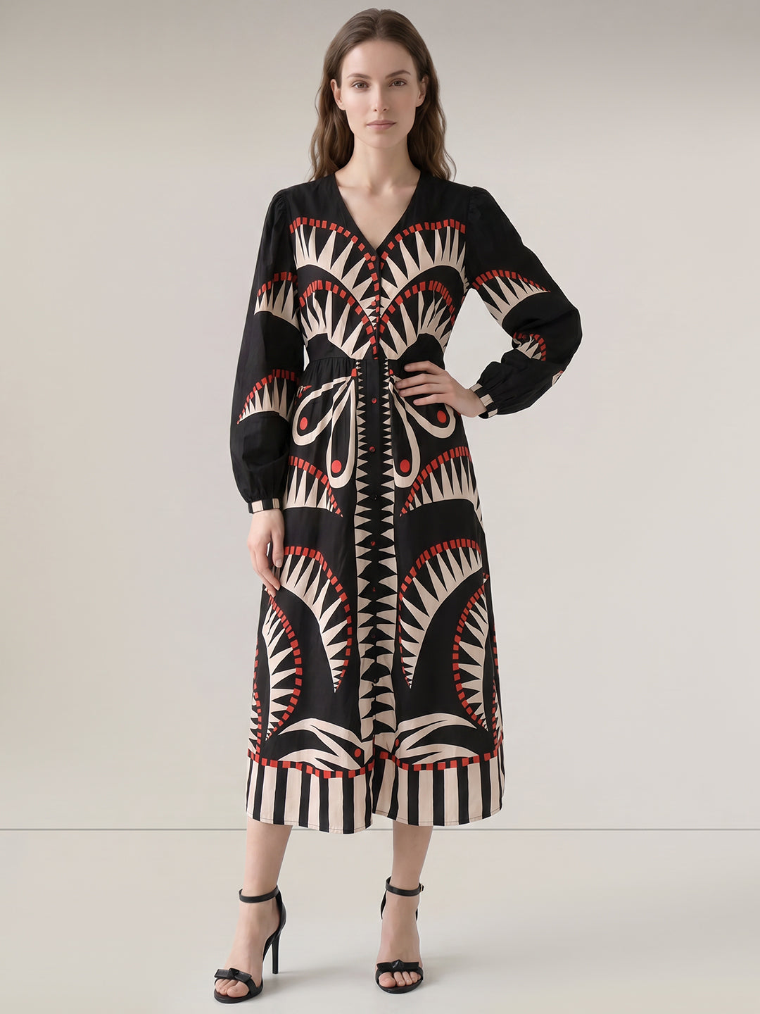 Black Printed Midi Dress