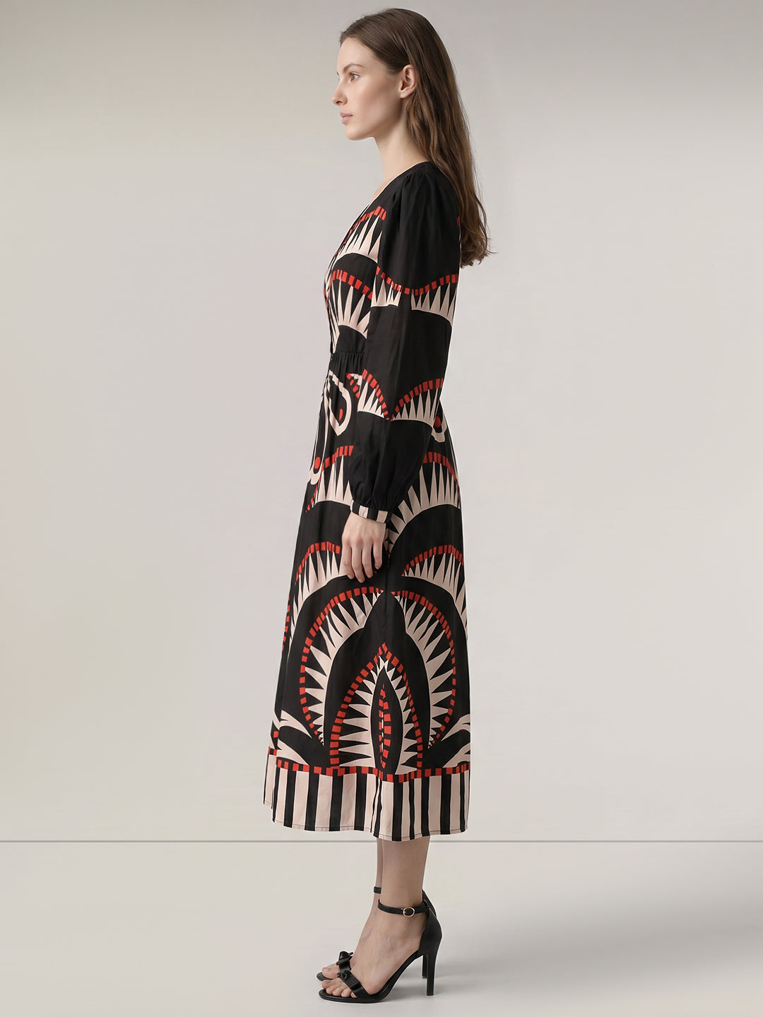Black Printed Midi Dress