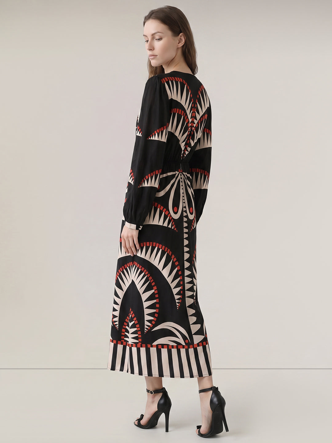 Black Printed Midi Dress