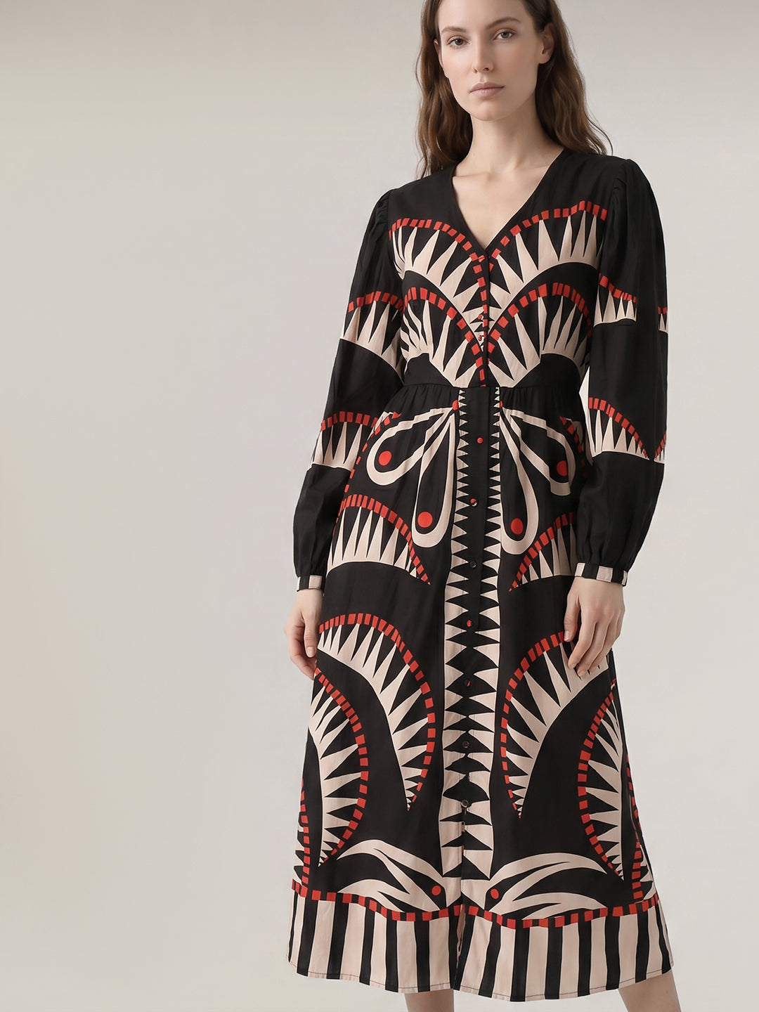 Black Printed Midi Dress