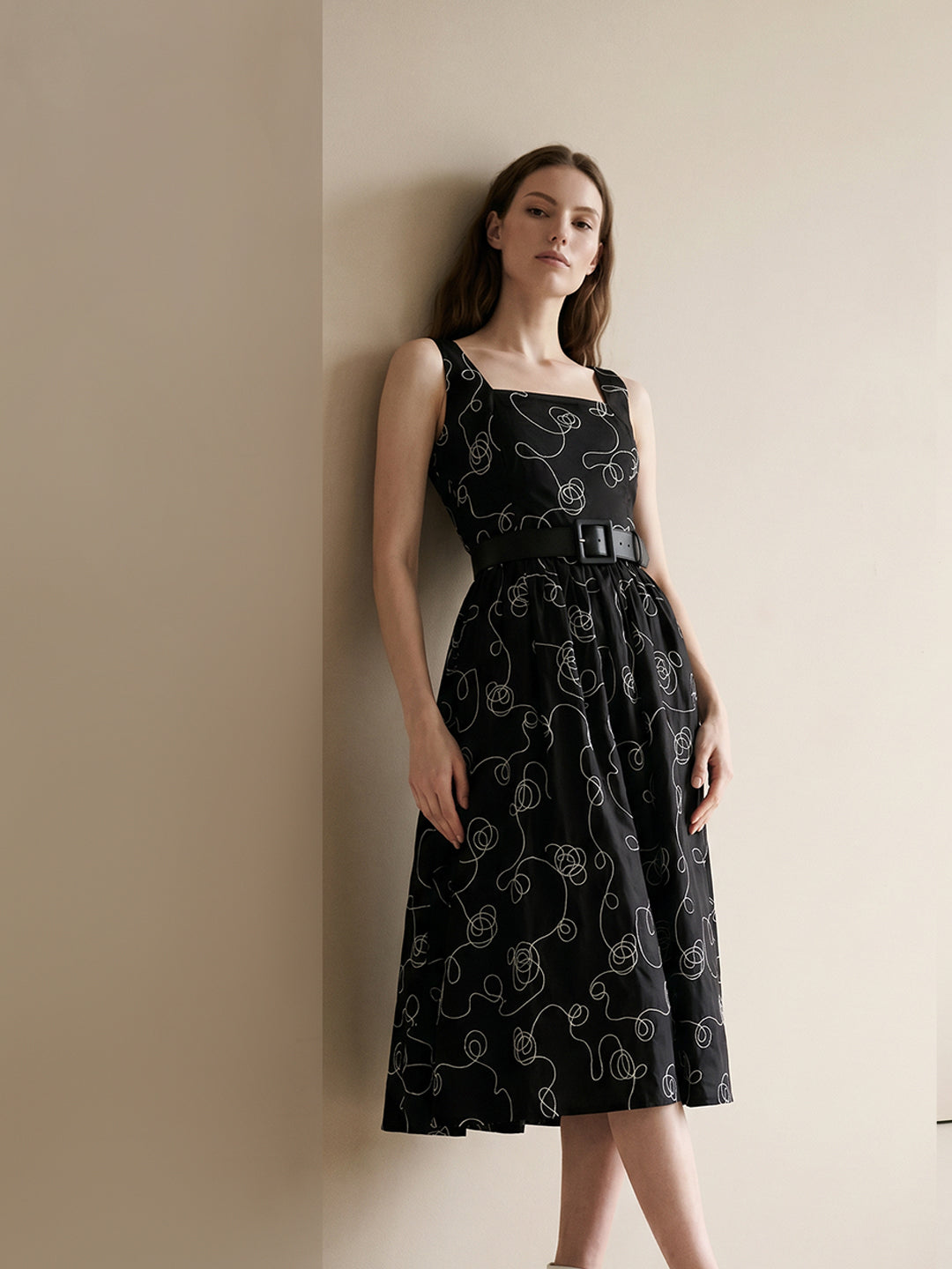 Black Printed Midi Dress