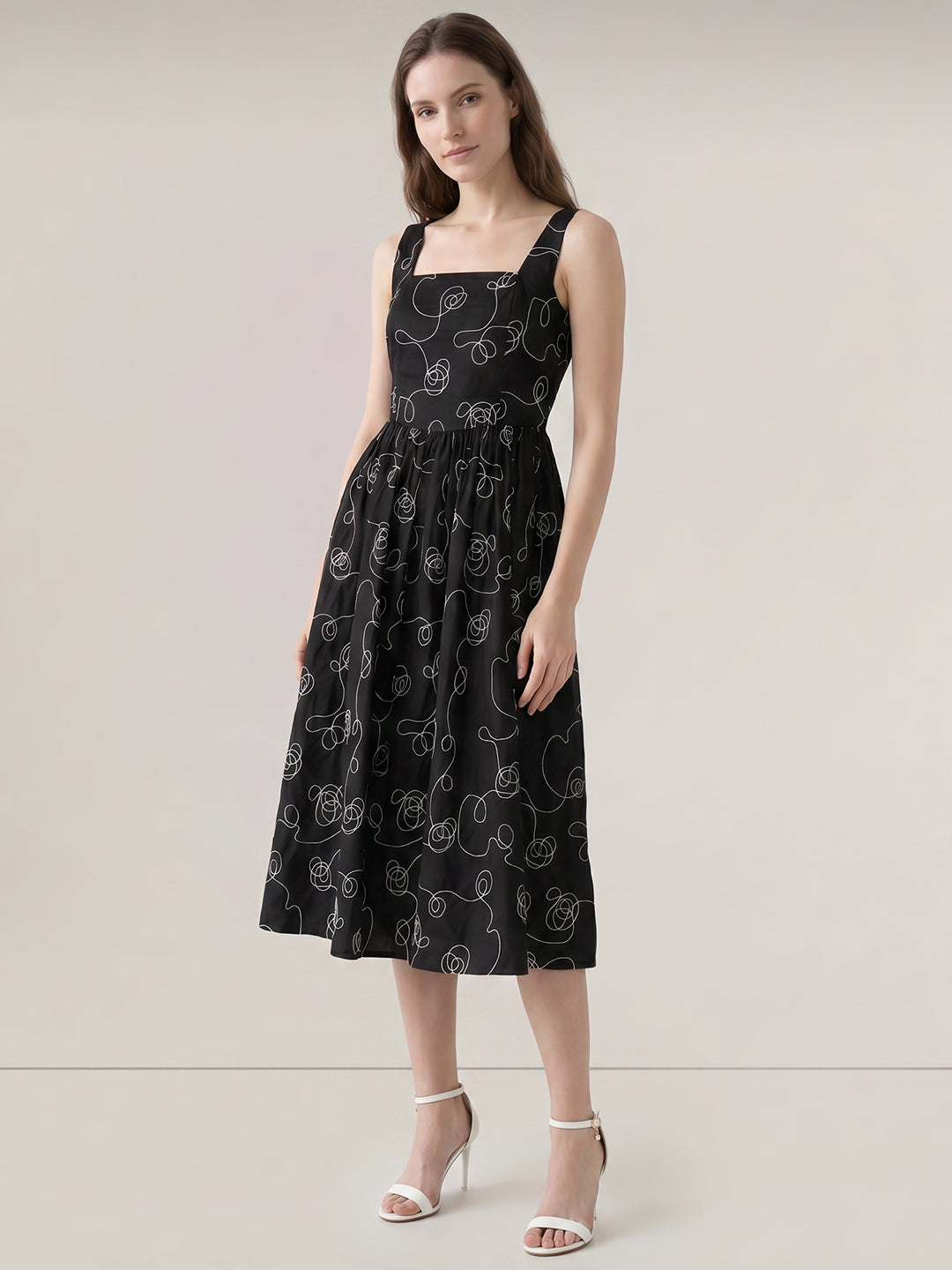 Black Printed Midi Dress
