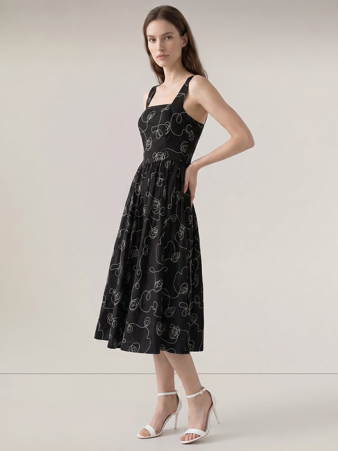 Black Printed Midi Dress
