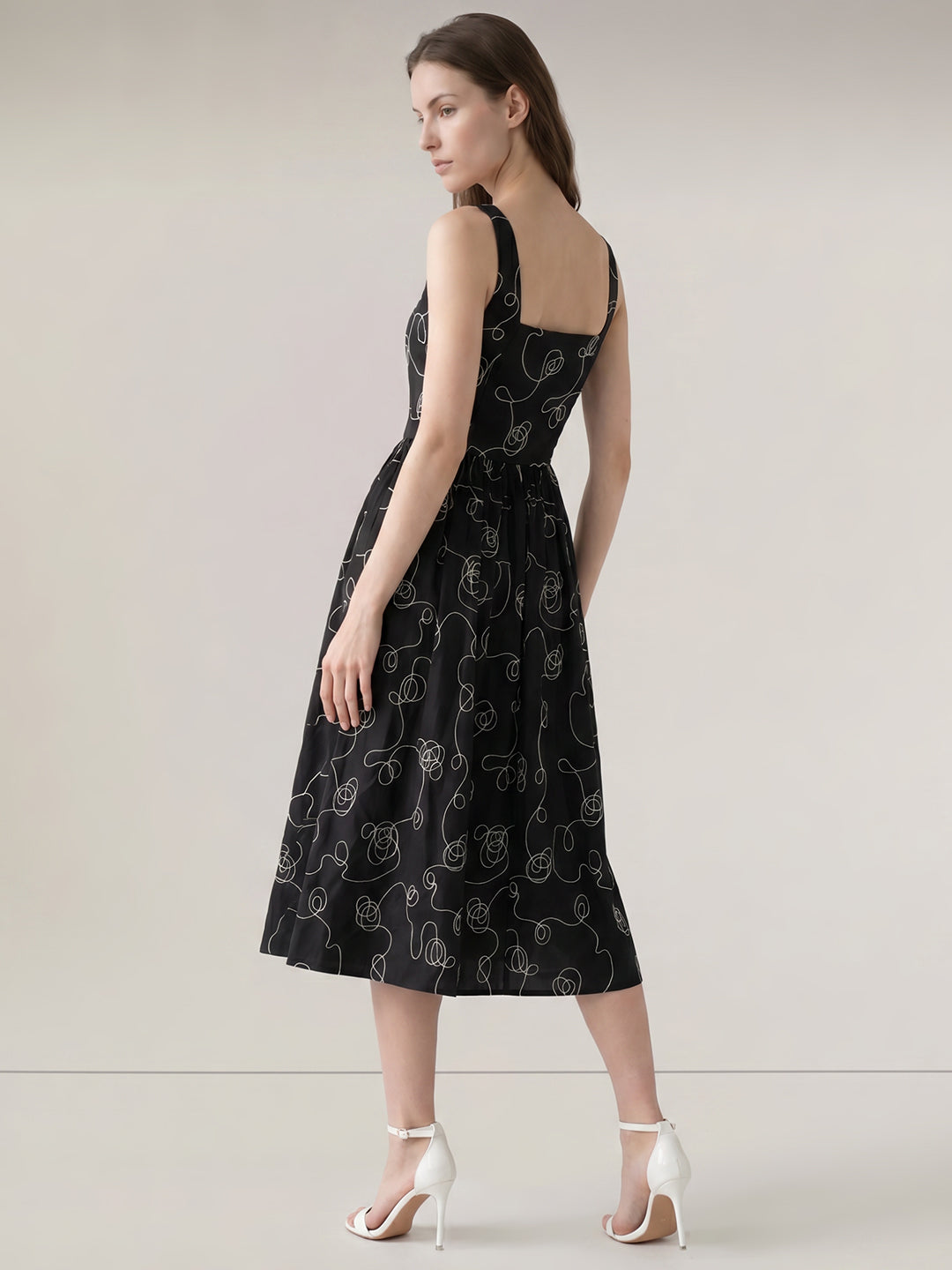 Black Printed Midi Dress
