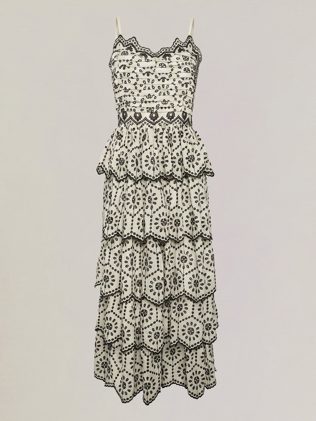 White Contrast Embroidered Dress