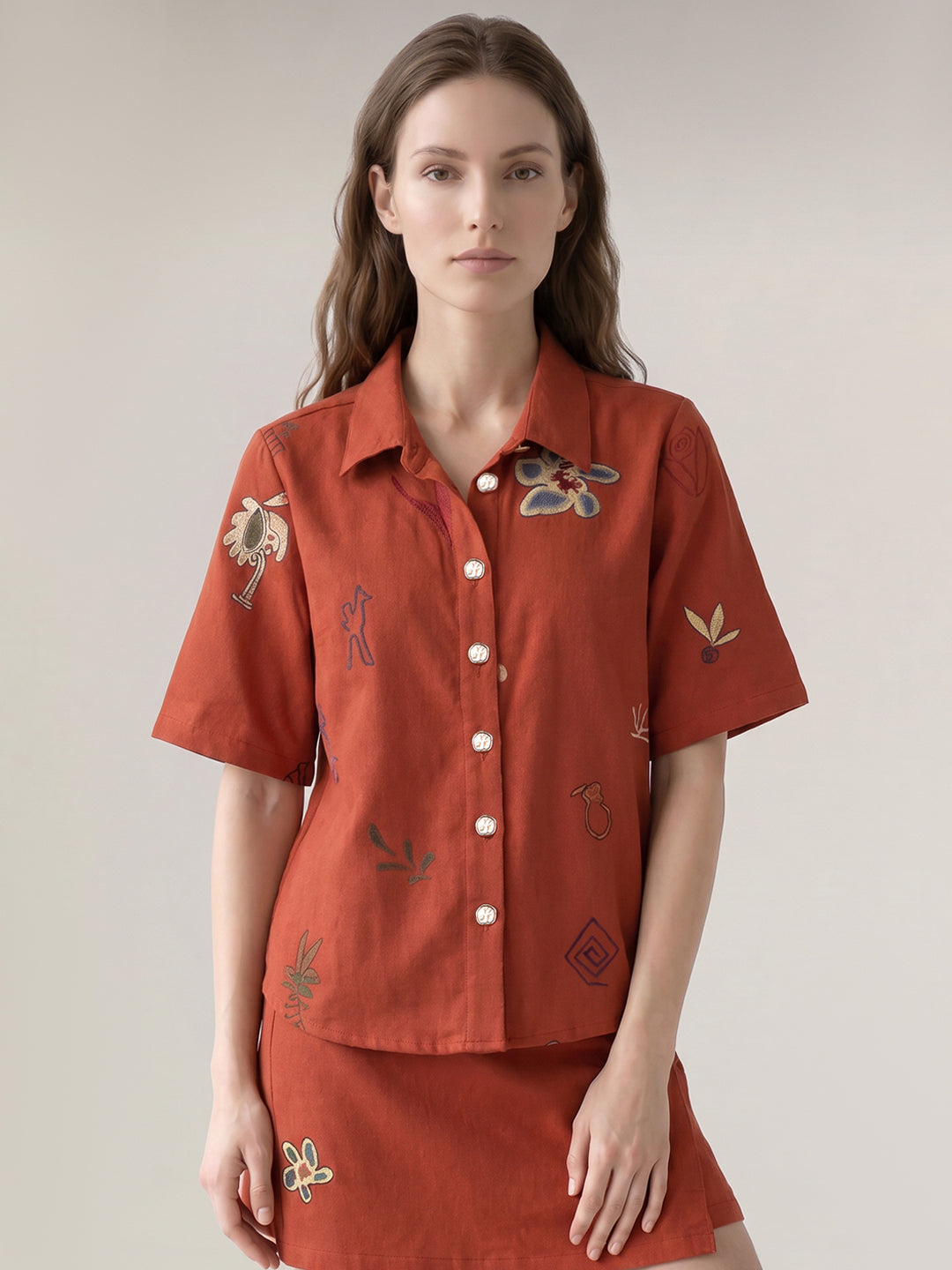 Rust Printed Cotton Shirt