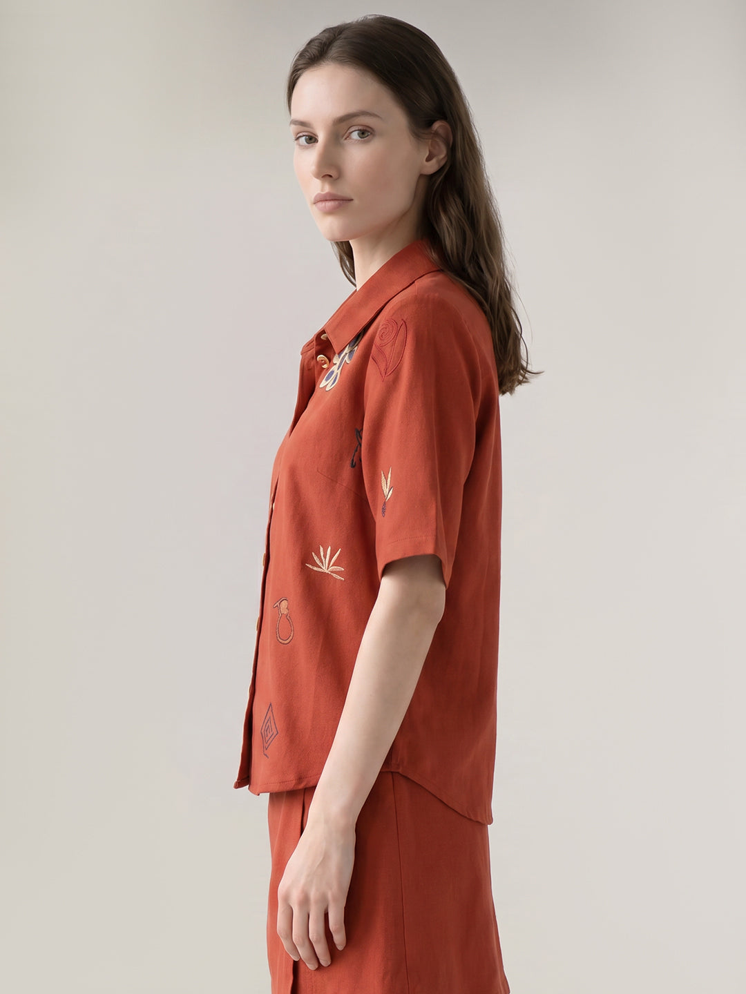 Rust Printed Cotton Shirt