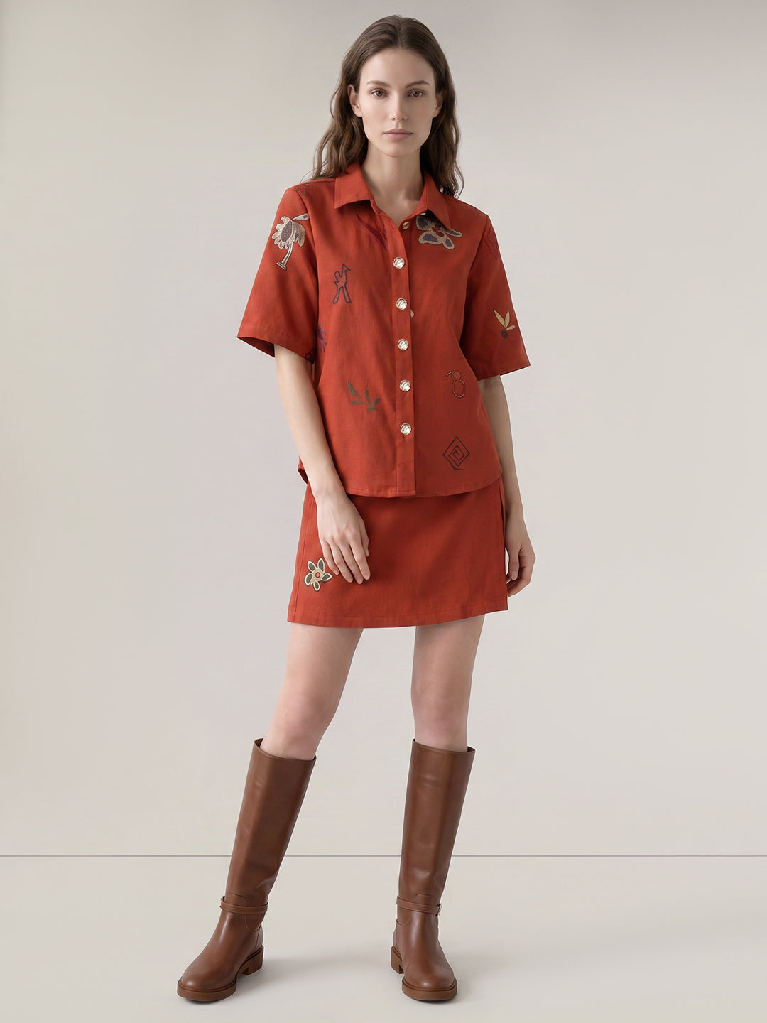 Rust Printed Cotton Shirt