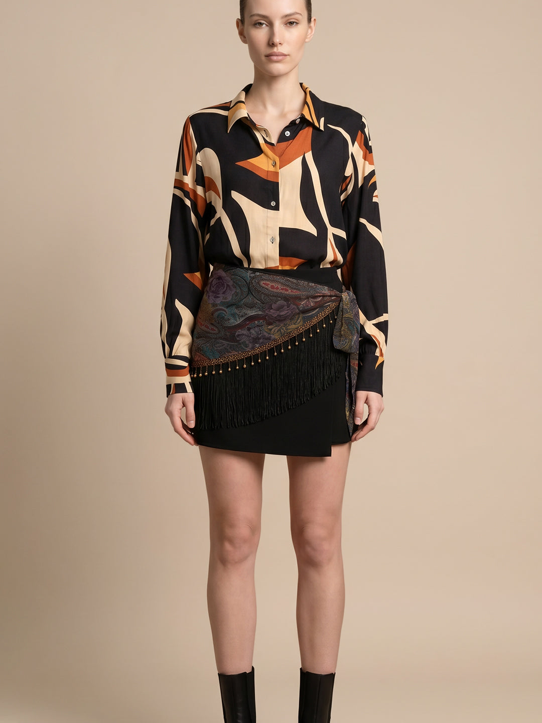 Brown Abstract Print Shirt