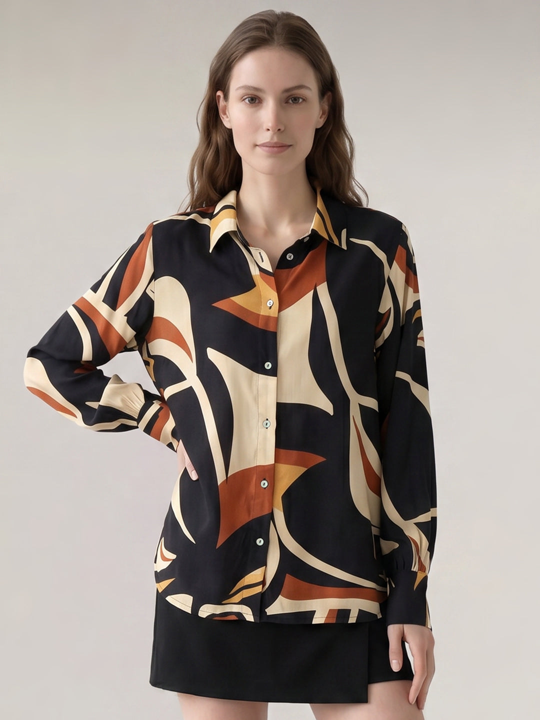 Brown Abstract Print Shirt