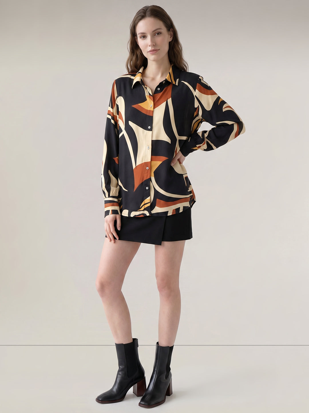 Brown Abstract Print Shirt