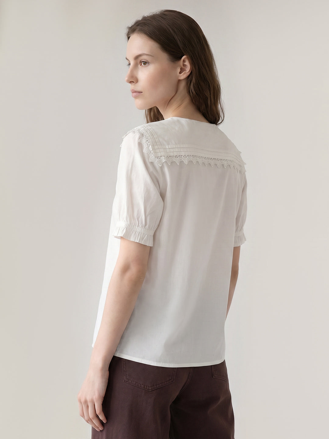 White Lace Trim Collar Top