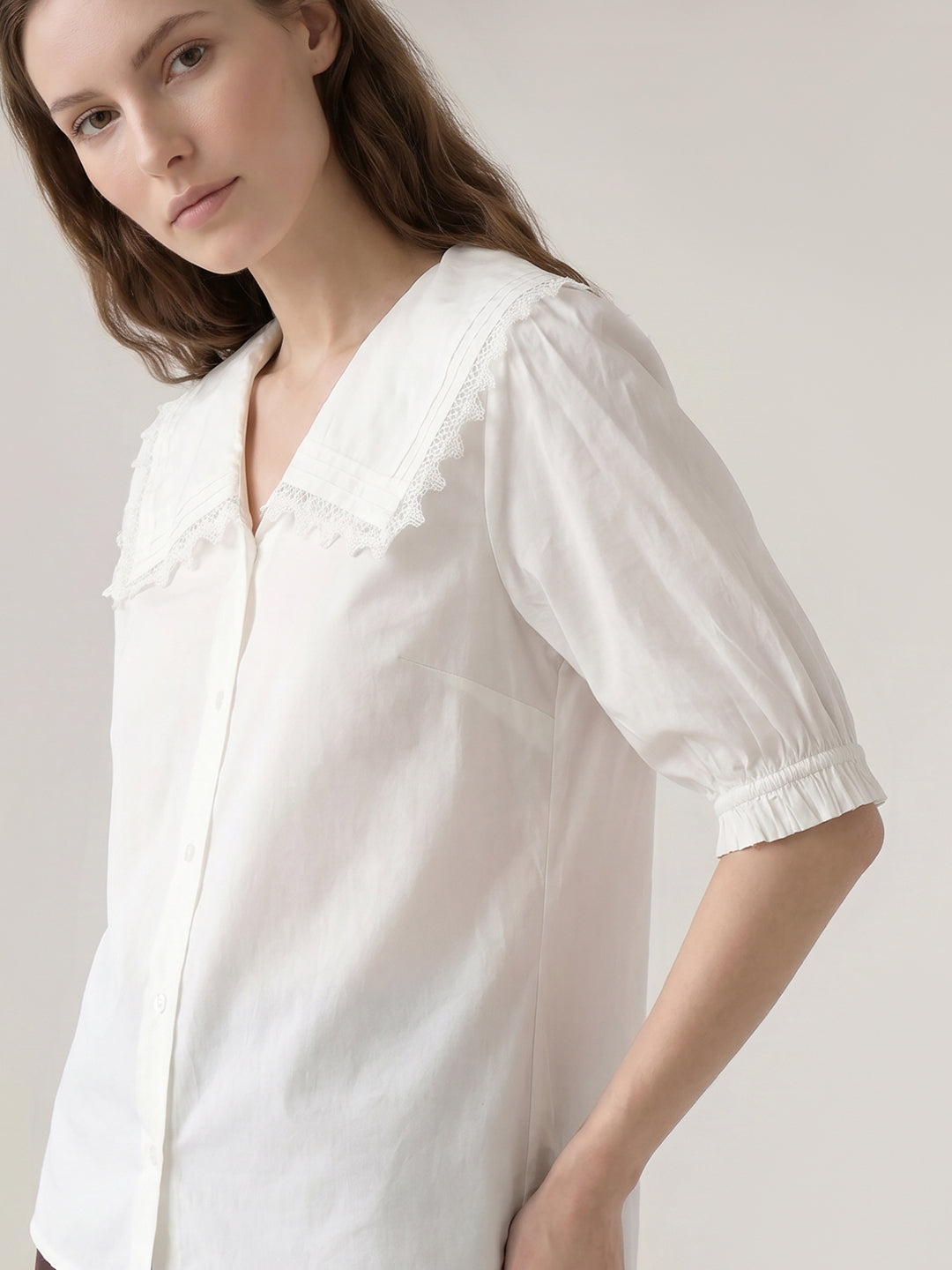 White Lace Trim Collar Top