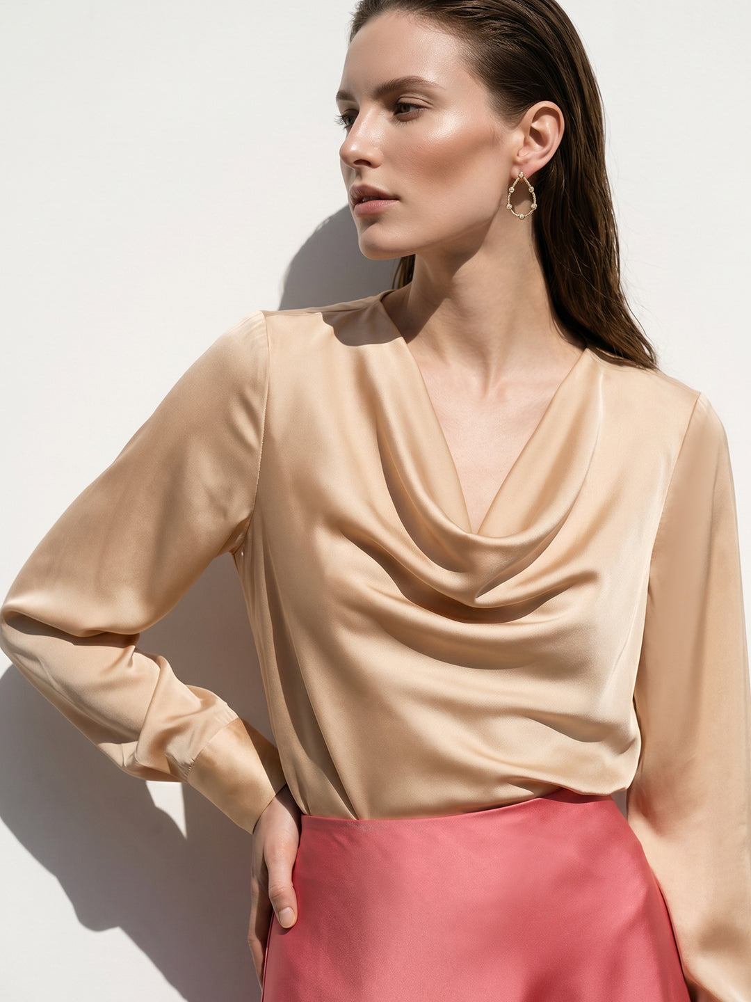 Beige Cowl Neck Top