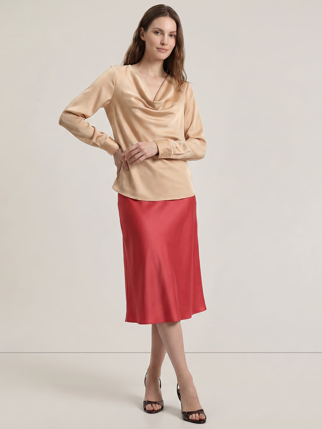 Beige Cowl Neck Top