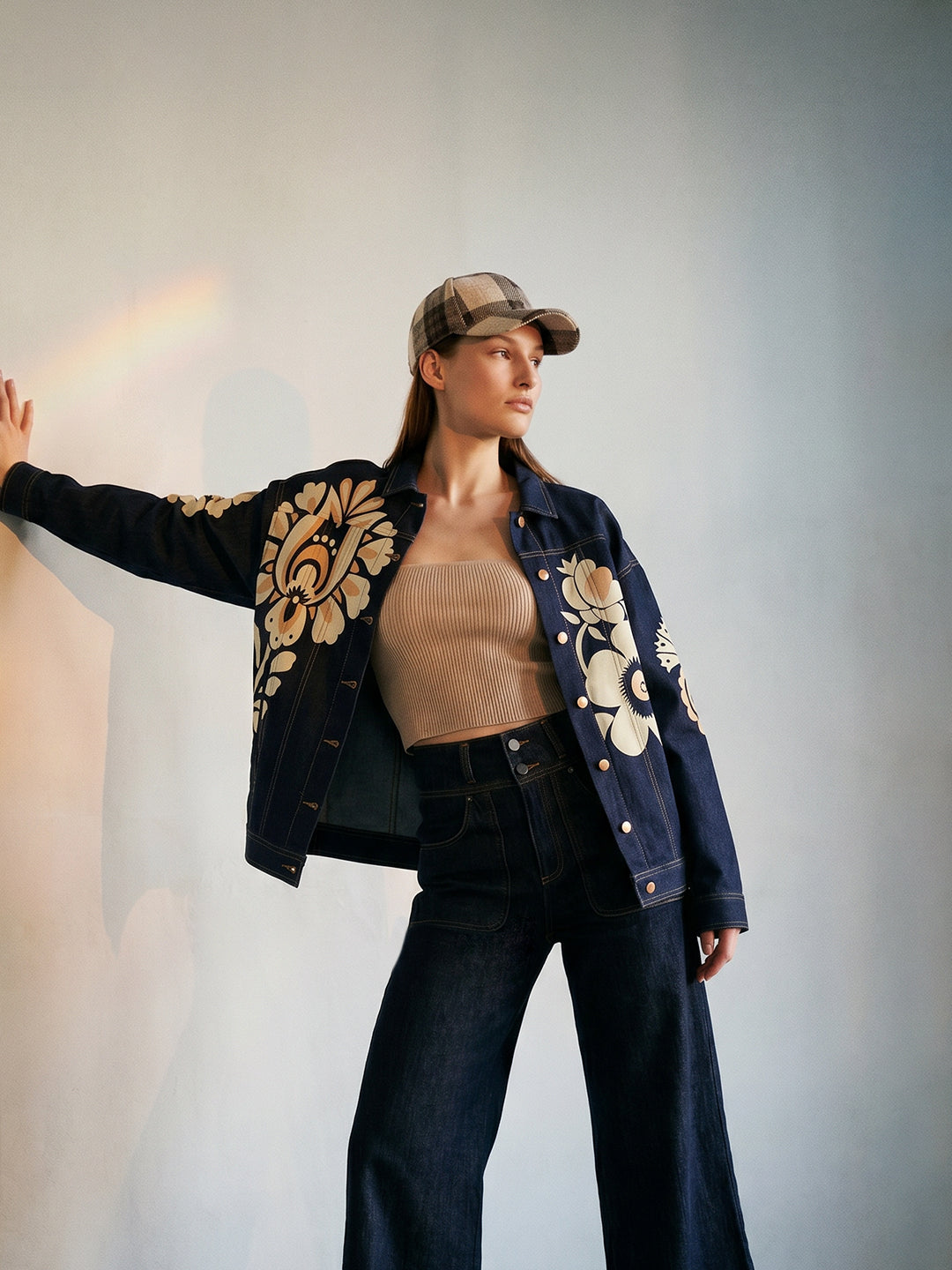 Dark Blue Floral Denim Jacket