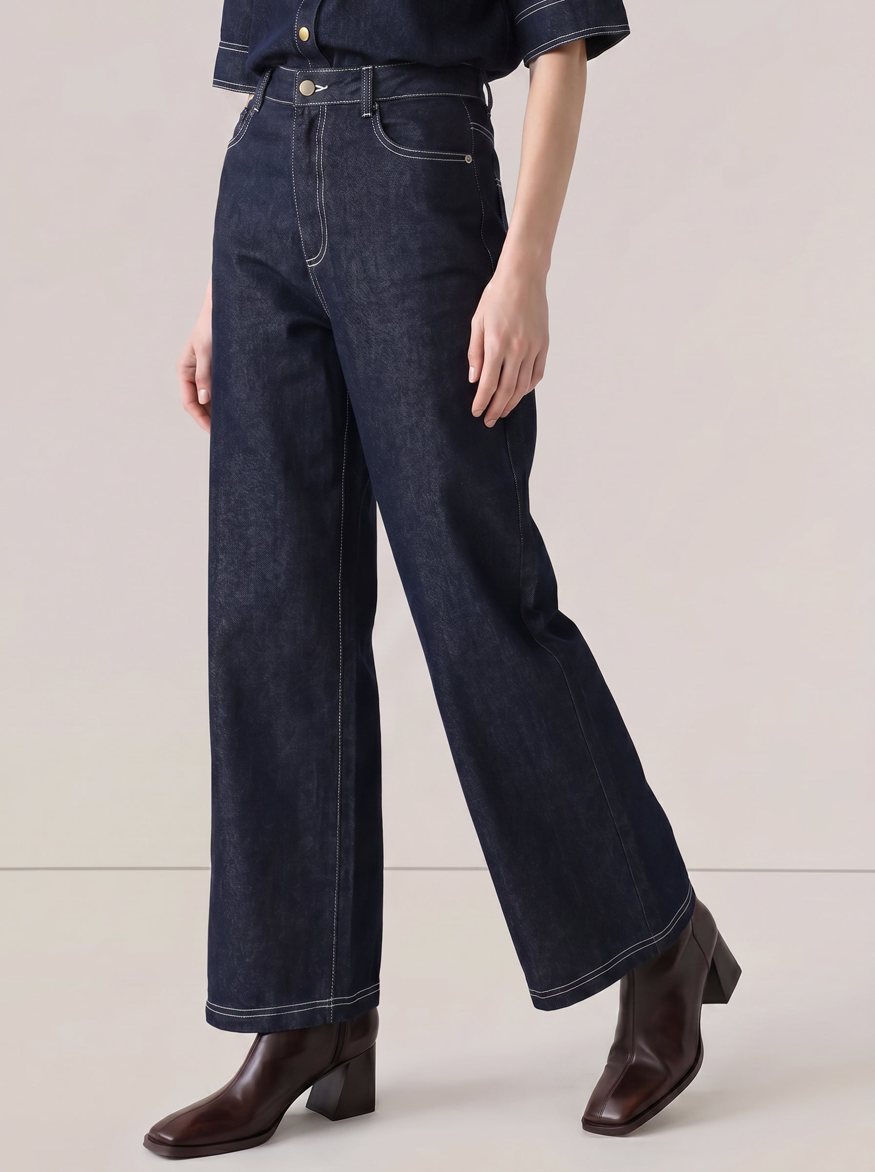 Dark Blue High Rise Denim Pants