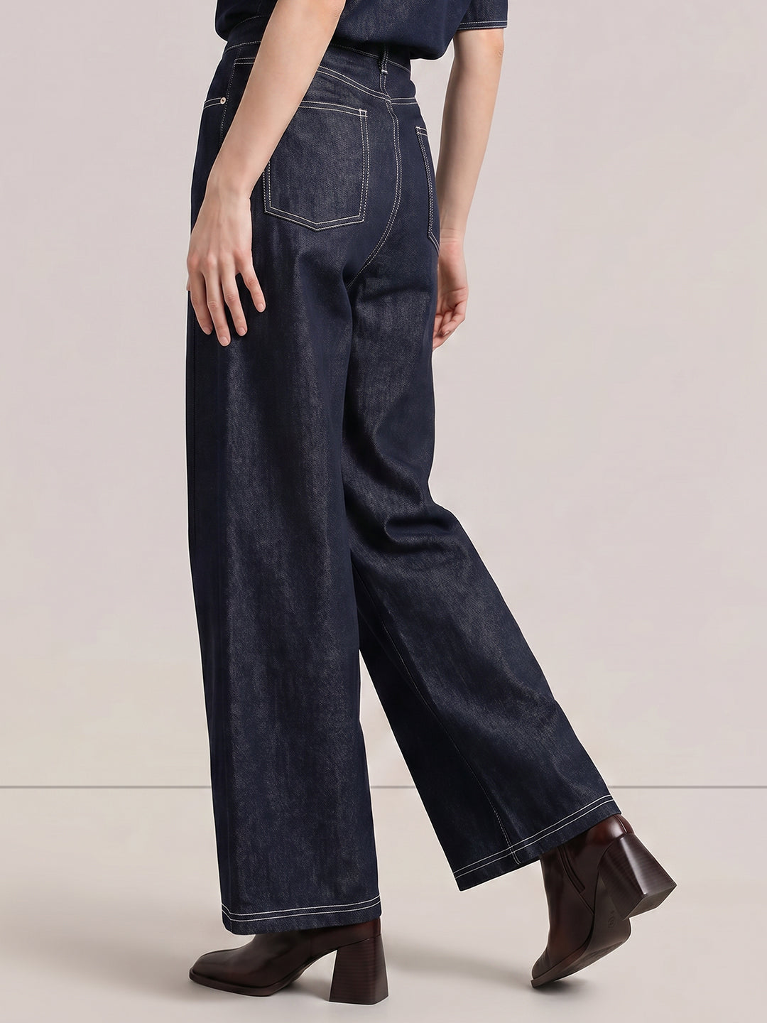 Dark Blue High Rise Denim Pants