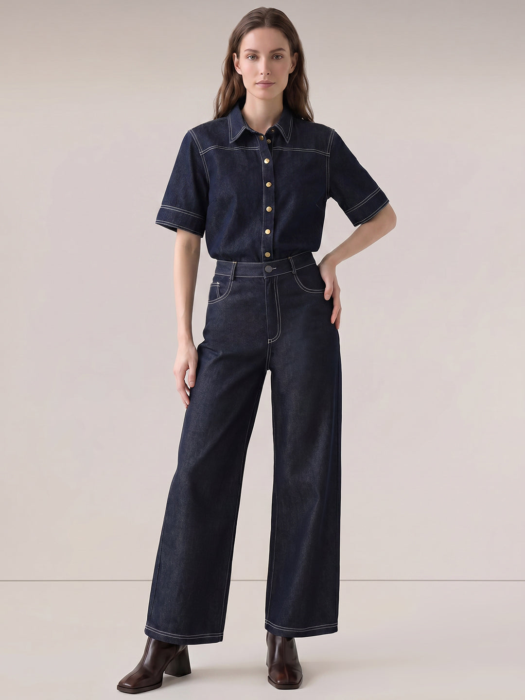 Dark Blue High Rise Denim Pants