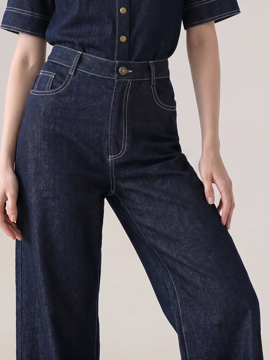 Dark Blue High Rise Denim Pants
