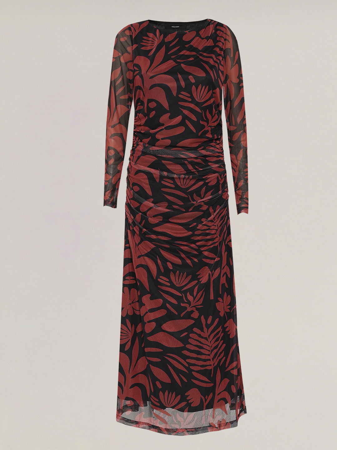 Black Mesh Printed Midaxi Dress
