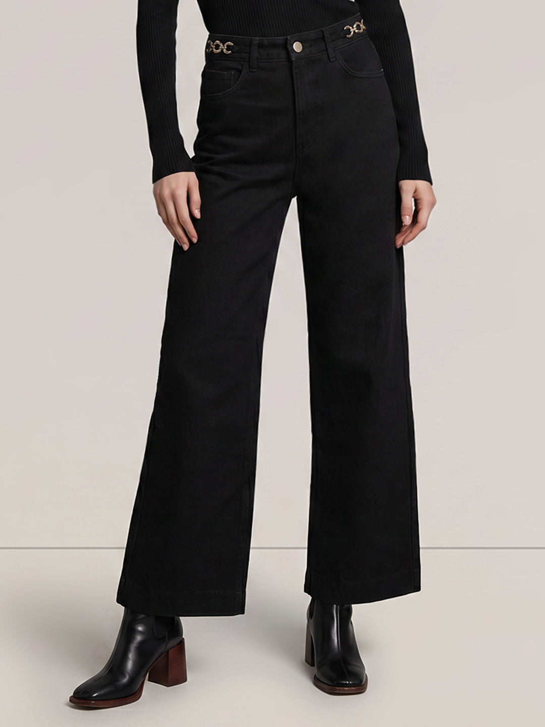 Black High Rise Wide Leg Jeans