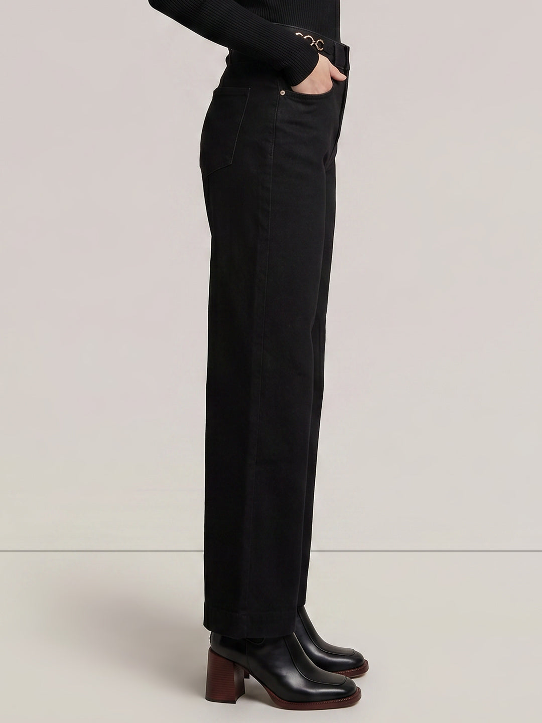 Black High Rise Wide Leg Jeans