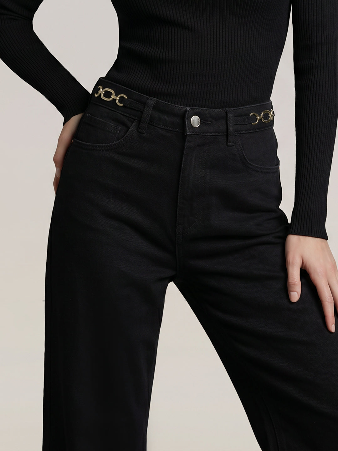 Black High Rise Wide Leg Jeans
