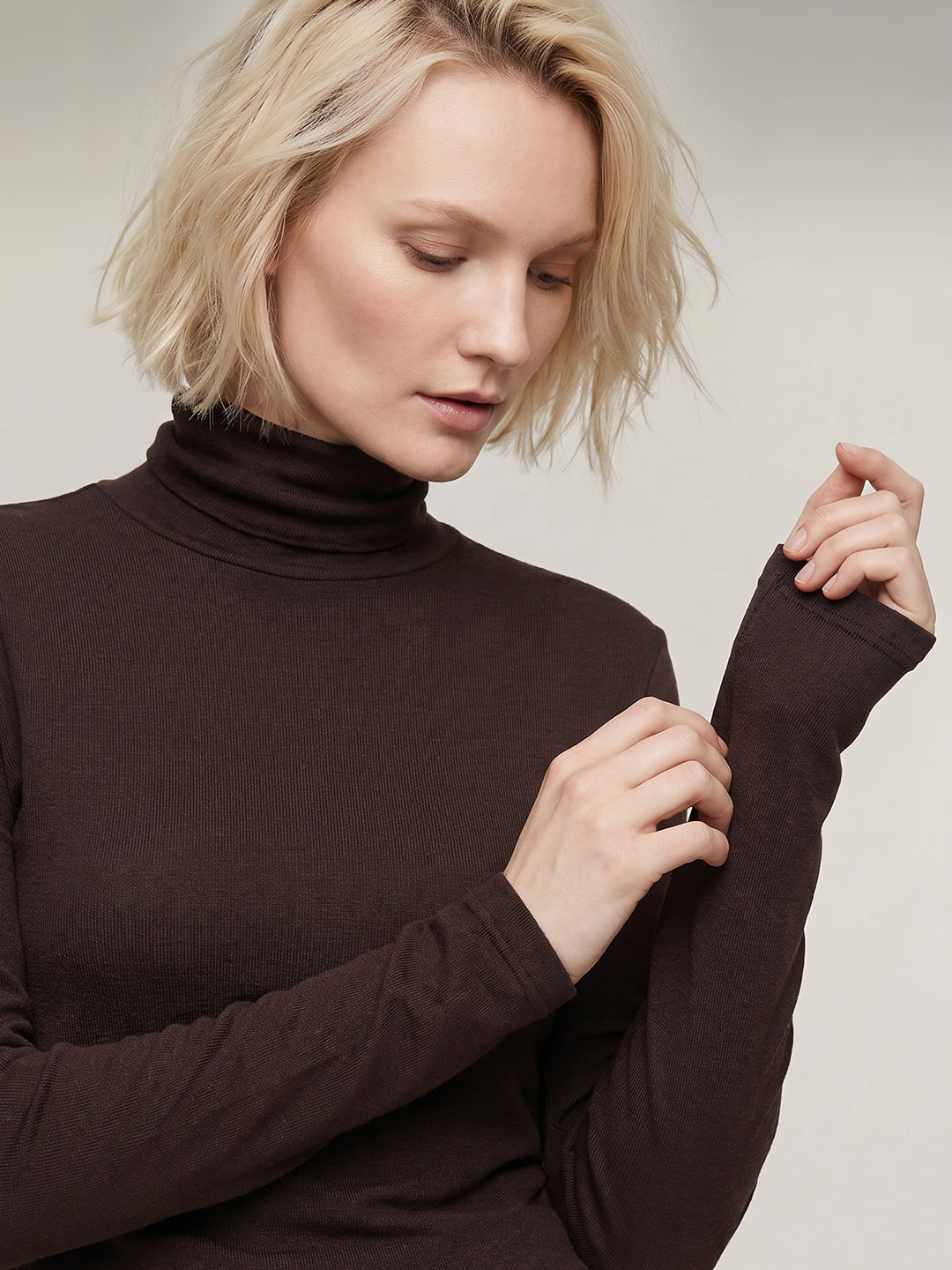 Dark Brown Roll Neck Top