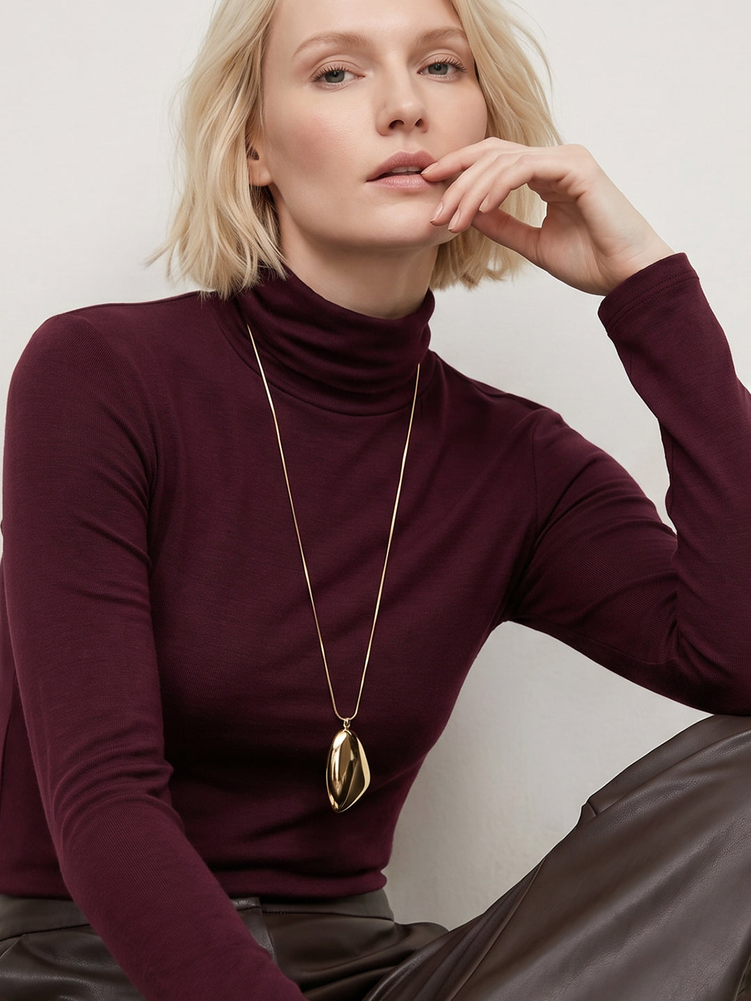 Maroon Roll Neck Top