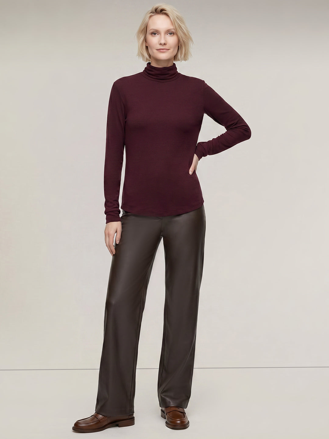 Maroon Roll Neck Top