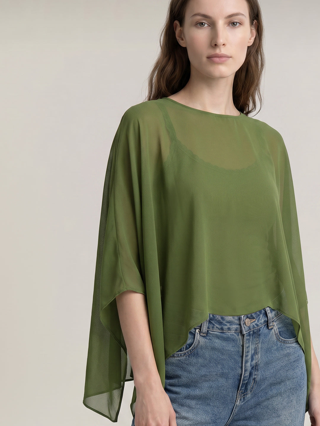 Dark Green Cape Top